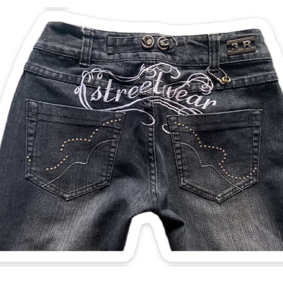 Low raison jean with embroidery tribal and affliction designs. - Picture 2 of 2